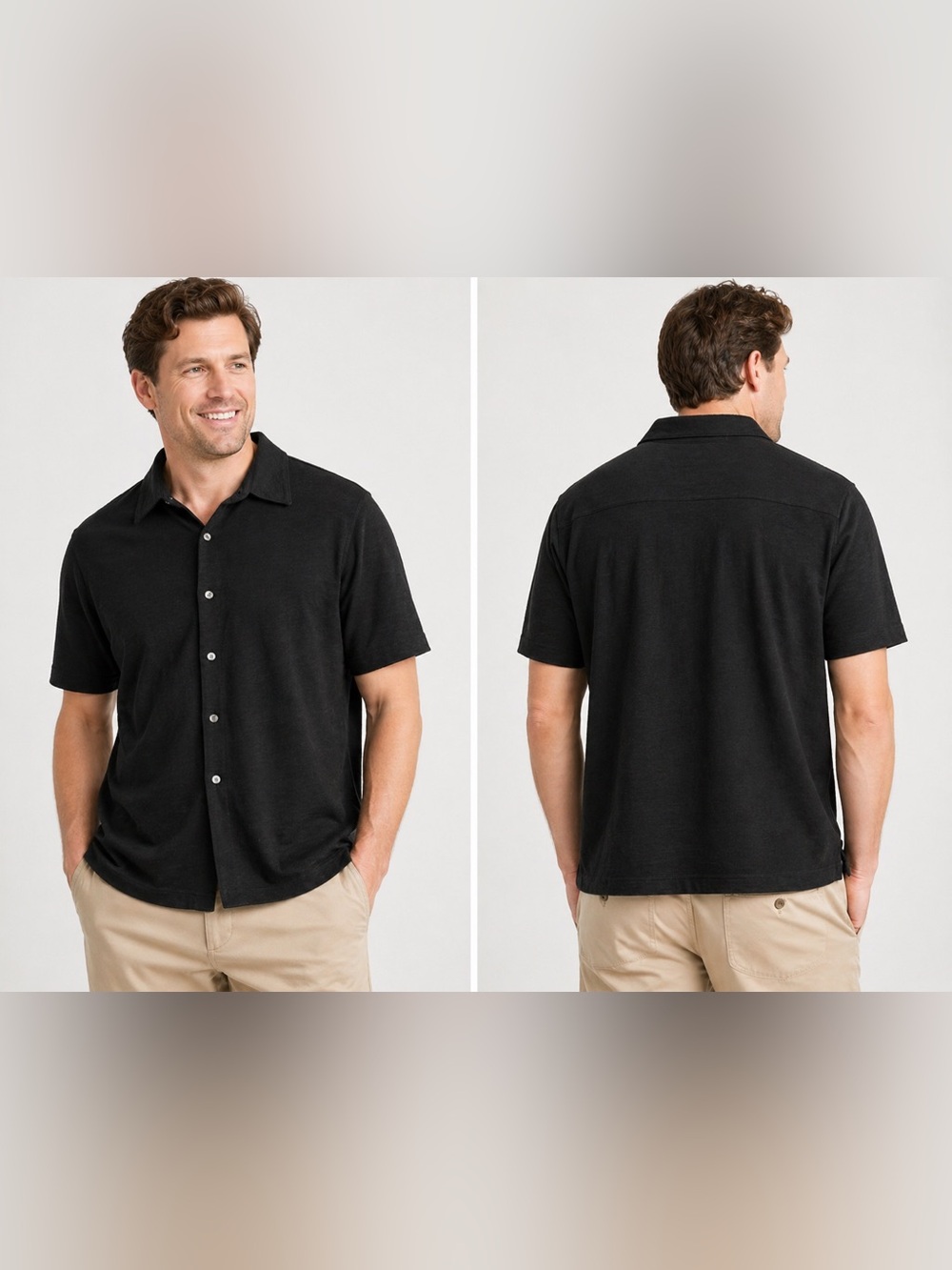 Theory Men's Black Short-Sleeve Casual Button-Down Shirt